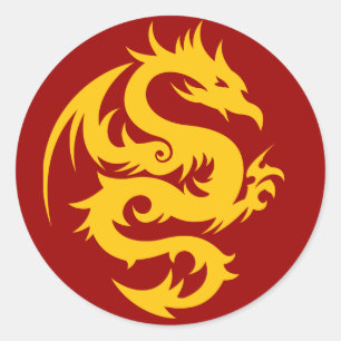 Dragon Golden op rood Ronde Sticker