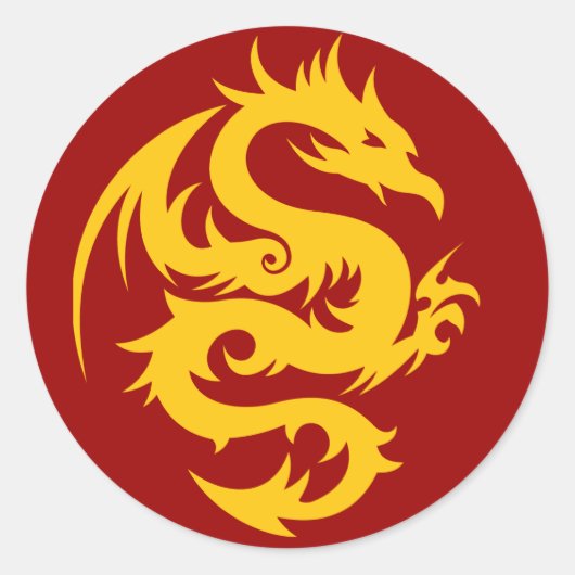 Dragon Golden op rood Ronde Sticker (Voorkant)