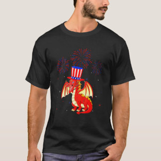 Dragon Graphic Red White Blue Fireworks Decor 4th T-shirt