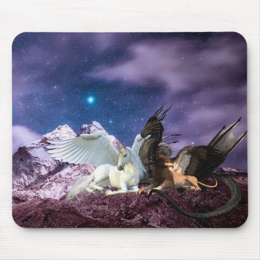 Dragon Griffin Pegasus Unicorn Fantasy Muismat (Voorkant)