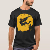 Dragon Halloween Bats Witch Haunted House Design T-shirt (Voorkant)