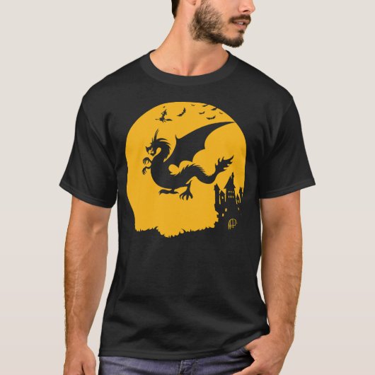 Dragon Halloween Bats Witch Haunted House Design T-shirt (Voorkant)