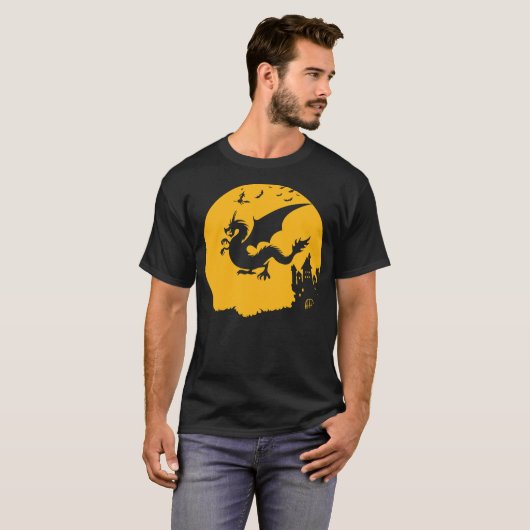 Dragon Halloween Bats Witch Haunted House Design T-shirt (Voorkant volledig)