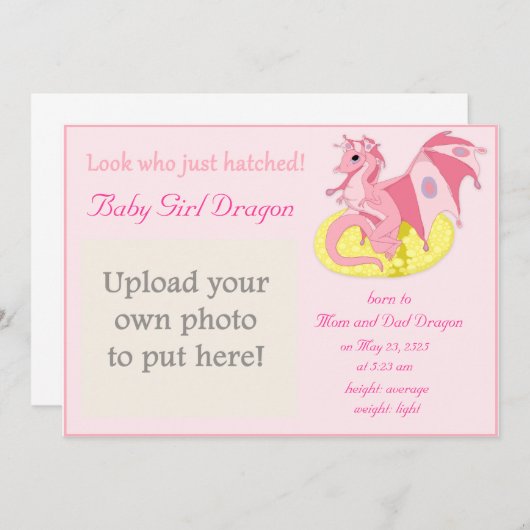 Dragon Hatchling Faire-part de naissance pour fill (Devant / Derrière)