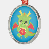 Dragon Holding Lantern Metalen Ornament (Links)