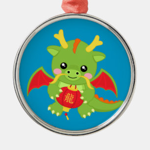 Dragon Holding Lantern Metalen Ornament