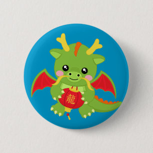 Dragon Holding Lantern Ronde Button 5,7 Cm