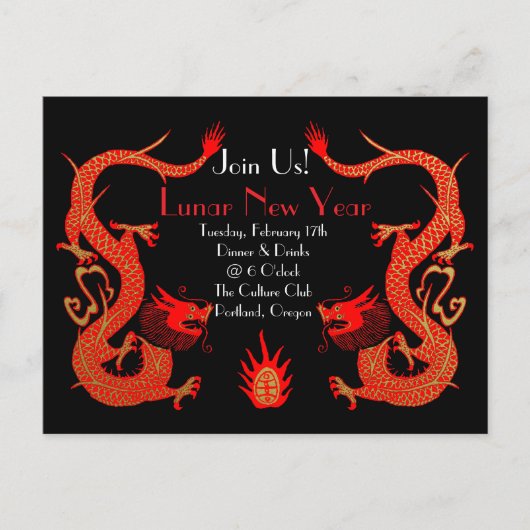  Dragon Holiday Rood en Goud Briefkaart (Voorkant)