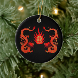 Dragon Holiday Rood en Zwart Keramisch Ornament