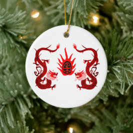 Dragon Holiday Rood en Zwart Keramisch Ornament