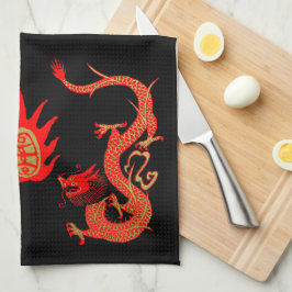 Dragon Holiday Rood en Zwart Theedoek
