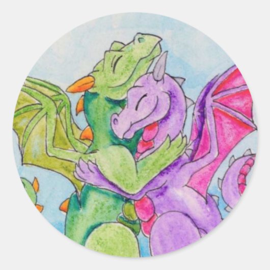 Dragon Hug Ronde Sticker (Voorkant)