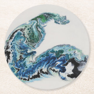 “Dragon in the Waves – Abstract Ocean Energy Round Ronde Kartonnen Onderzetter