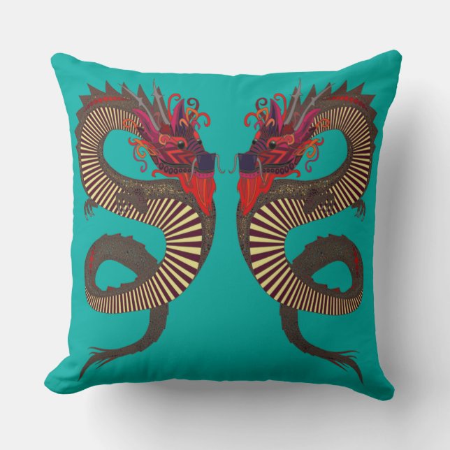 DRAGON INK turquoise Kussen (Voorkant)