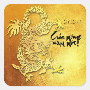 Dragon Jaar aangepaste Y Groet Vietnamese Gold SqS Vierkante Sticker