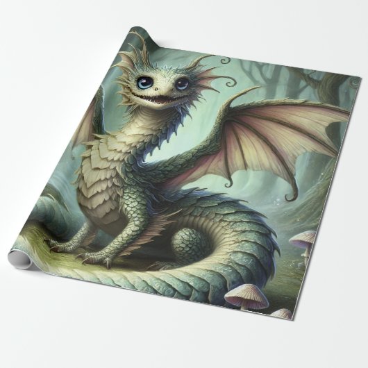 Dragon Jabberwocky Schattigee Fantasy Creature Art Cadeaupapier (Uitgerold)