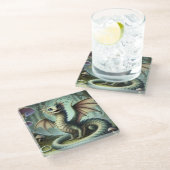 Dragon Jabberwocky Schattigee Fantasy Creature Art Glazen Onderzetter (Schuin)