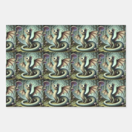 Dragon Jabberwocky Schattigee Fantasy Creature Art Inpakpapier Vel (Voorkant 2)