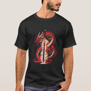 Dragon Katana Anime Vuur T-Shirt voor Mannen