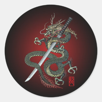 Dragon katana ronde sticker