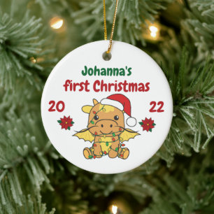 Dragon kerstbaby's eerste kerstdag keramisch ornament