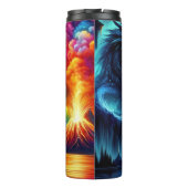 Dragon kijkt uit over vuur en oceaan thermosbeker (Achterkant)