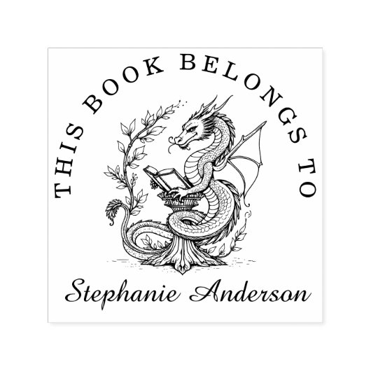 Dragon Lezen van een Boek Bibliotheek Bookplate St Zelfinktende Stempel (Design)