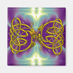 DRAGON LOVE/Gold Celtic Knot Dragons Magneet