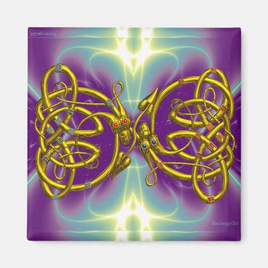 DRAGON LOVE/Gold Celtic Knot Dragons Magneet (Voorkant)