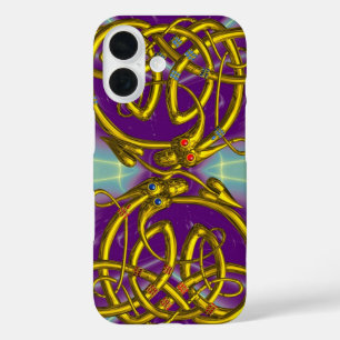 DRAGON LOVE, GOLD CELTIC KNOTS DRAGONS, Paars iPhone 16 Hoesje