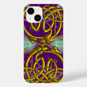 DRAGON LOVE, GOLD CELTIC KNOTS DRAGONS, Paars Case-Mate iPhone 14 Hoesje