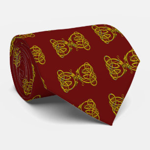DRAGON LOVE, Gold Celtic Knots, Dragons Red Burgun Stropdas