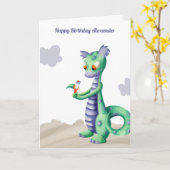 Dragon mignon avec carte d'anniversaire personnali (Fleur jaune)