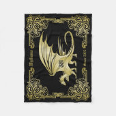 Dragon Monogram Gold Lijst Traditioneel Hoesje boe Fleece Deken (Voorkant)
