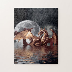 Dragon & Moon Fantasie Mythische Kunst Puzzel