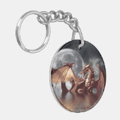 Dragon & Moon Fantasy kunstwerk Sleutelhanger (Voorkant Links)
