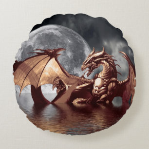 Dragon & Moon Fantasy Mythical Rond Kussen