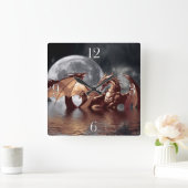 Dragon & Moon Fantasy Wall Clock Vierkante Klok (Huis)