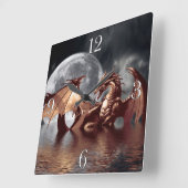 Dragon & Moon Fantasy Wall Clock Vierkante Klok (Hoek)