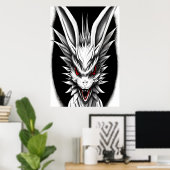 Dragon noir, blanc et rouge | AI Art Poster (Bureau à domicile)