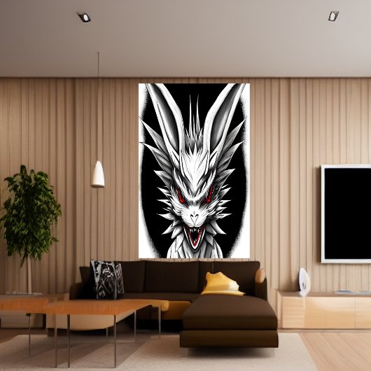Dragon noir, blanc et rouge | AI Art Poster