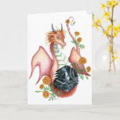 Dragon noir d'onyx - carte de voeux (Fleur jaune)
