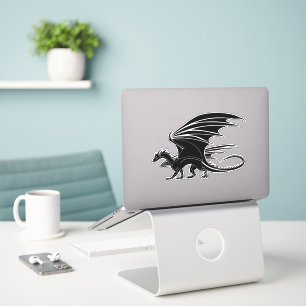 Dragon Noir Rétro - Autocollant de Créature Mythiq