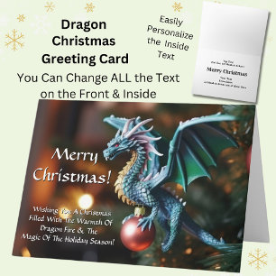 Dragon on Tree Bauble Merry Christmas Kaart