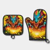 Dragon Oven Mitt en Pothouders Ovenwant & Pannenlap Set (Voorkant)