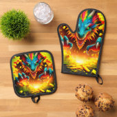 Dragon Oven Mitt en Pothouders Ovenwant & Pannenlap Set (Top down)