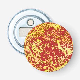 Dragon Phoenix Chinese bruiloft logo Button Flesopener