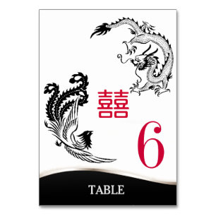 Dragon-Phoenix Double Happiness Wedding Menu+Tafel Kaart