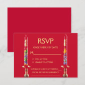 Dragon-Phoenix Red Candles Chinese Wedding RSVP (Voorkant / Achterkant)