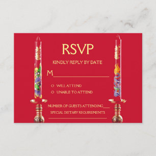 Dragon-Phoenix Red Candles Chinese Wedding RSVP Kaartje